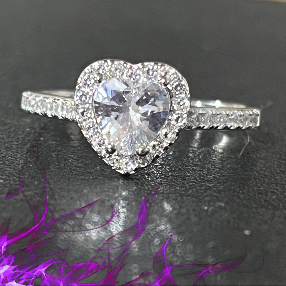 💜 HALO HEART CZ RING IN STERLING SILVER NIB WOMEN’S SIZE 7 💜